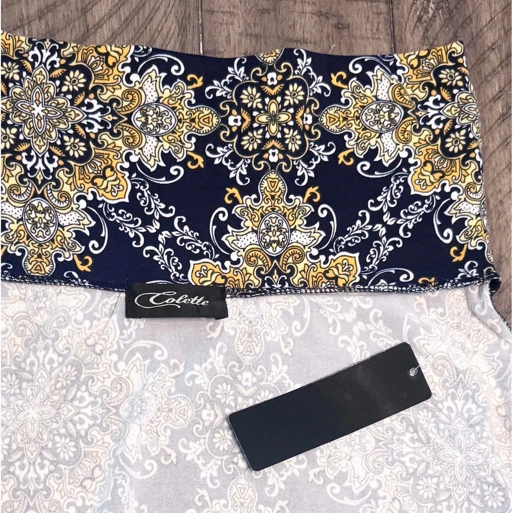 Colette Navy Yellow Medallion Print A-Line Skirt XS W4561-P405 Boho Stretch